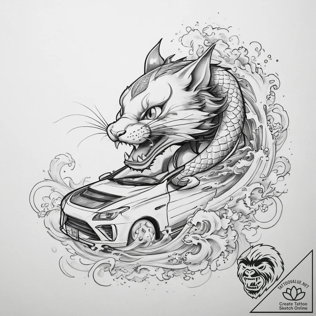 Tattoo sketch tom and jerry with a car, ink i... - tattoo sketch (№1760235994_0, 12.10.2025 02:26) — tattoovalue.net