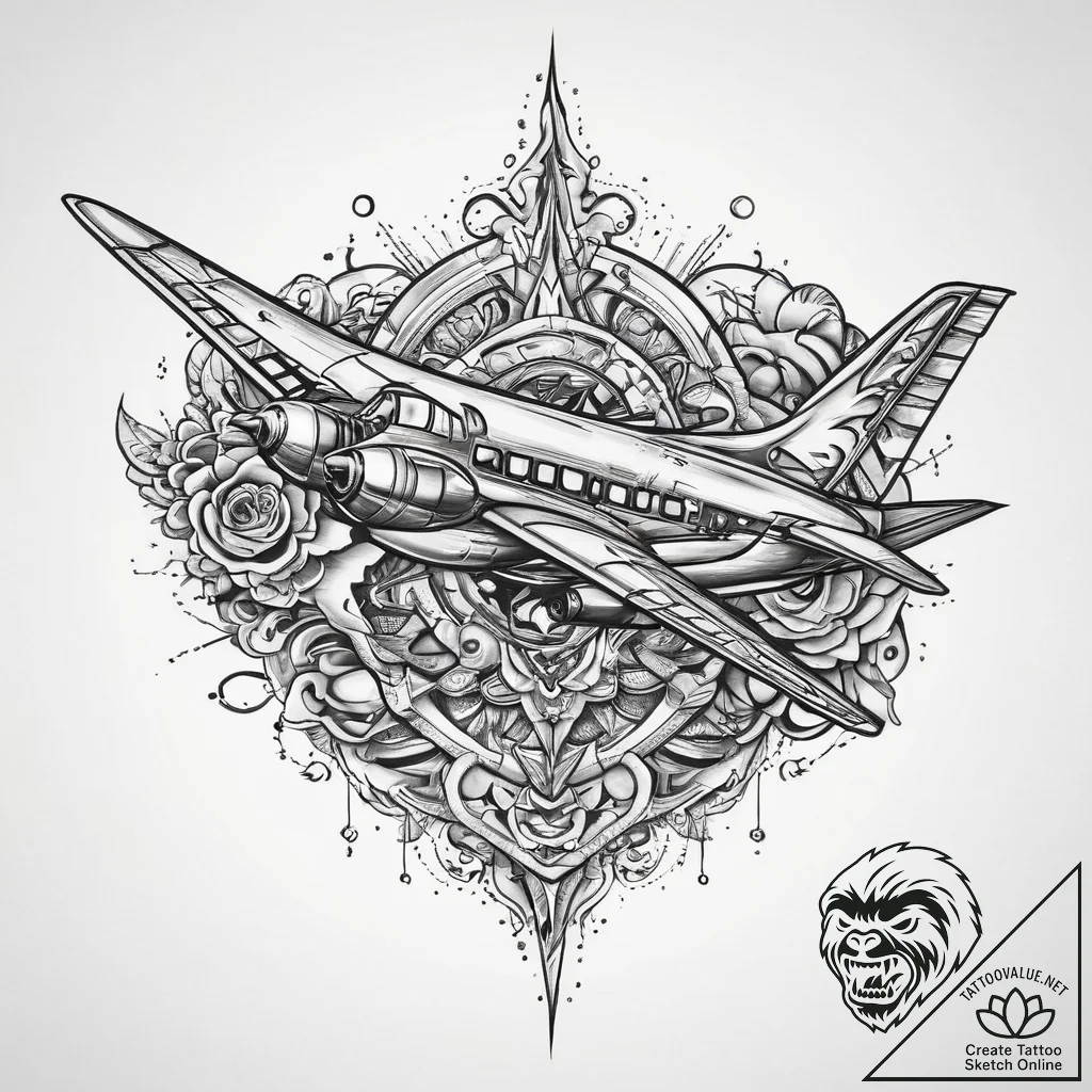 Tattoo sketch mystical plane, tattoo drawing... - tattoo sketch (№1760237301_0, 12.10.2025 02:48) — tattoovalue.net