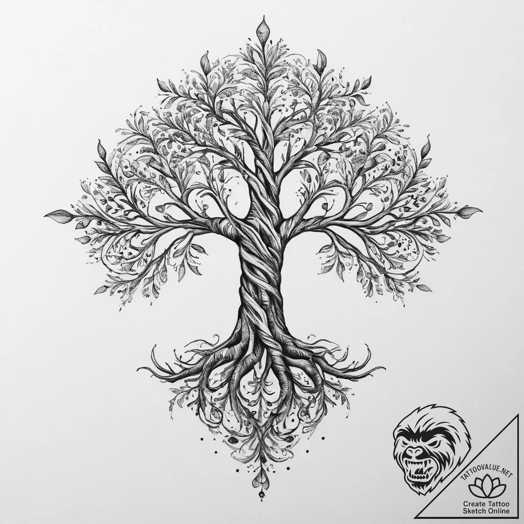 Tattoo sketch tree with a quote, tattoo drawi... - tattoo sketch (№1760239543_0, 12.10.2025 03:25) — tattoovalue.net