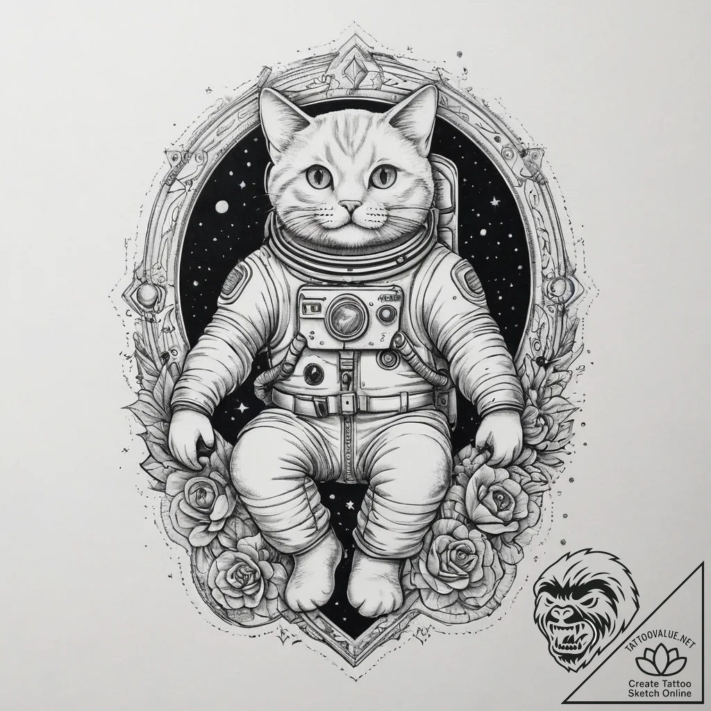 Tattoo sketch astronaut with a cat, tattoo fl... - tattoo sketch (№1760240252_0, 12.10.2025 03:37) — tattoovalue.net