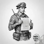Tattoo sketch soldier with a scroll, tattoo l… – tattoo sketch (№1760240473_0, 12.10.2025 03:41) — tattoovalue.net