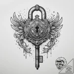 Tattoo sketch old key with a lock, ink illust… – tattoo sketch (№1760242109_0, 12.10.2025 04:08) — tattoovalue.net