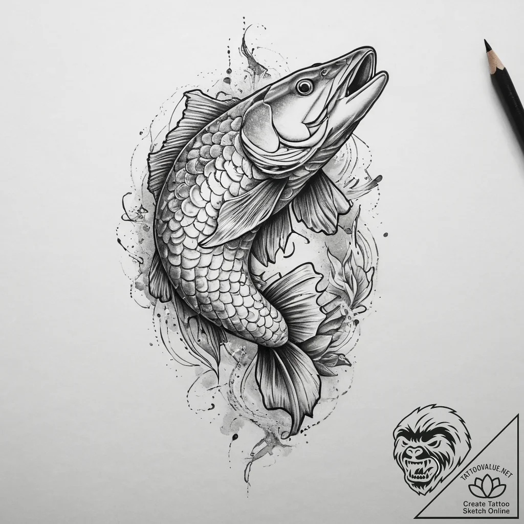 Tattoo sketch pickerel, tattoo line art, real... - tattoo sketch (№1760243455_0, 12.10.2025 04:30) — tattoovalue.net