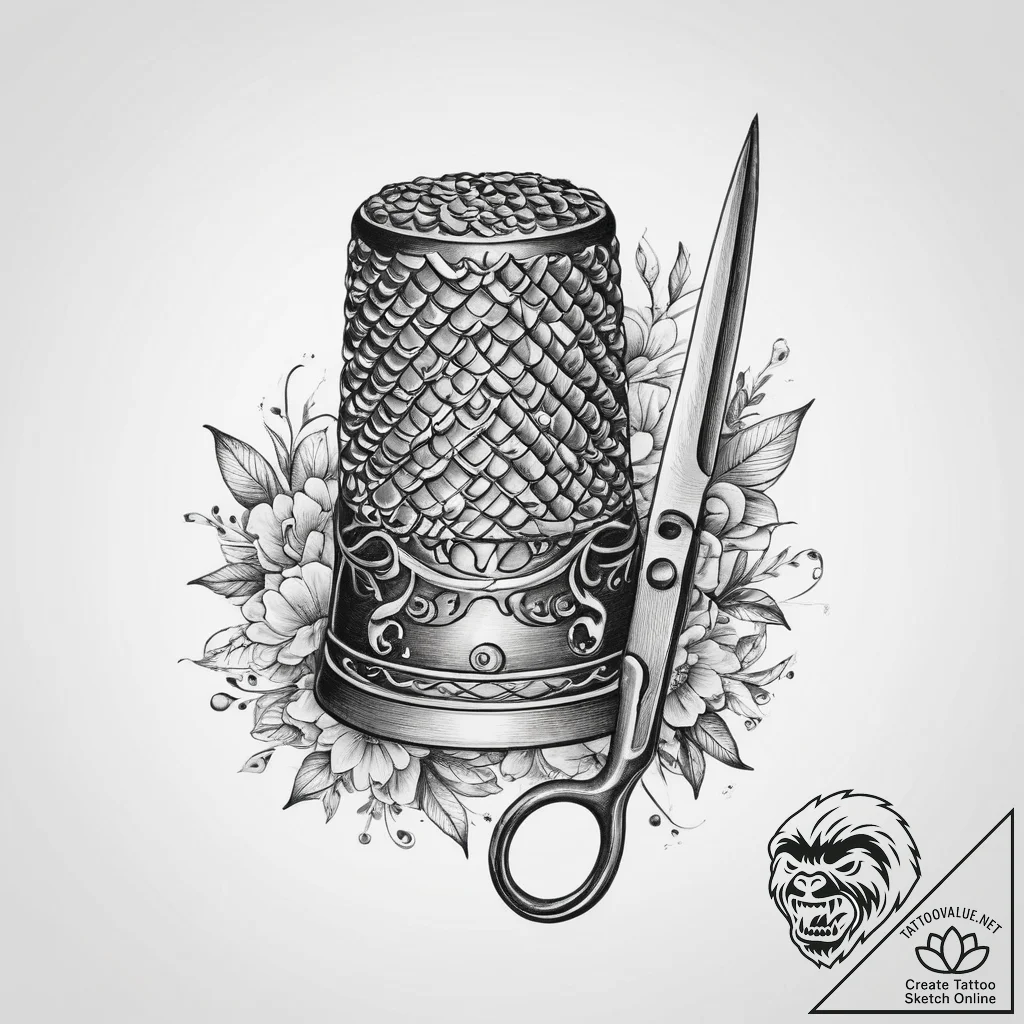 Tattoo sketch tailor thimble and scissors - tattoo sketch (№1760243672_0, 12.10.2025 04:34) — tattoovalue.net