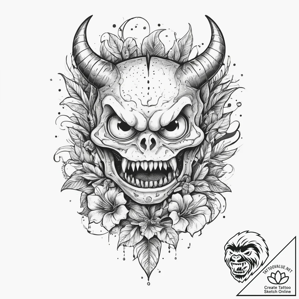 Tattoo sketch monster with a plant, tattoo dr... - tattoo sketch (№1760244537_0, 12.10.2025 04:48) — tattoovalue.net