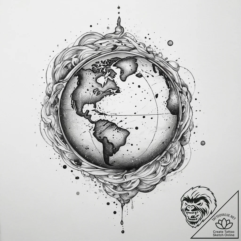 Tattoo sketch globe, ink illustration for tat... - tattoo sketch (№1760245199_0, 12.10.2025 04:59) — tattoovalue.net