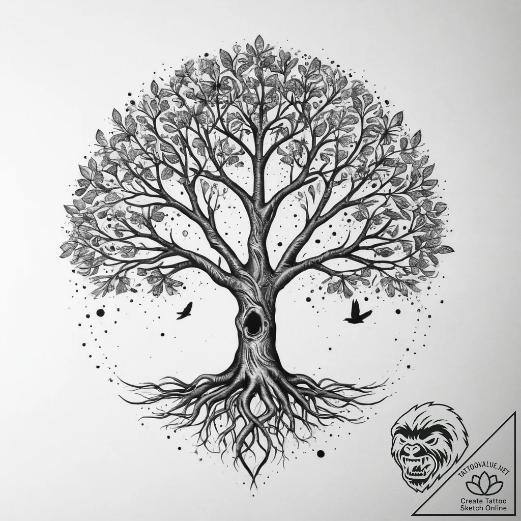 Tattoo sketch tree of life with a bird, tatto... - tattoo sketch (№1760246508_0, 12.10.2025 05:21) — tattoovalue.net