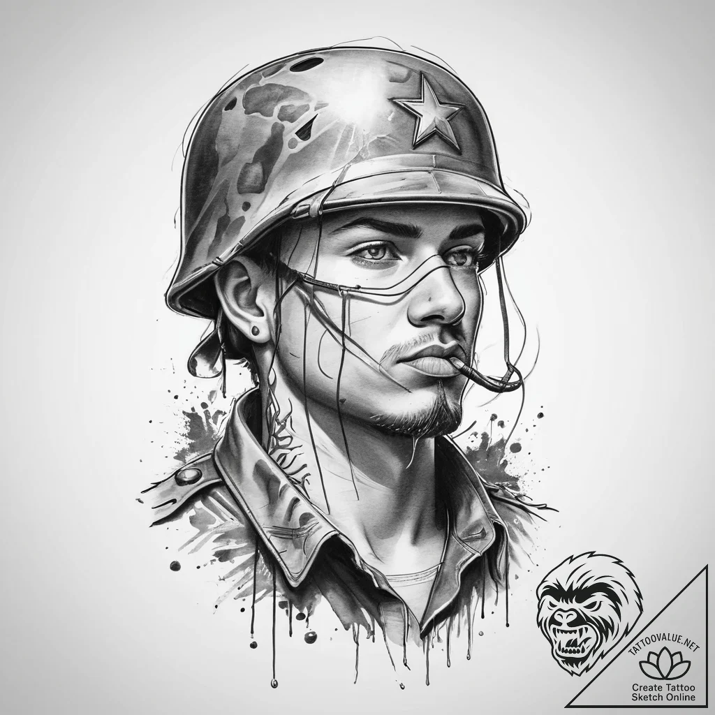 Tattoo sketch soldier with a thread, artistic... - tattoo sketch (№1760247158_0, 12.10.2025 05:32) — tattoovalue.net