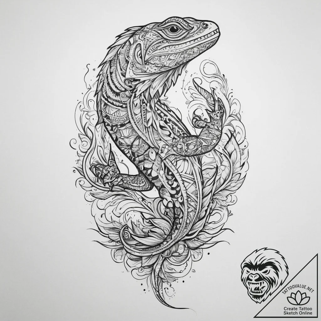 Tattoo sketch polynesian lizard, tattoo flash... - tattoo sketch (№1760247376_0, 12.10.2025 05:36) — tattoovalue.net