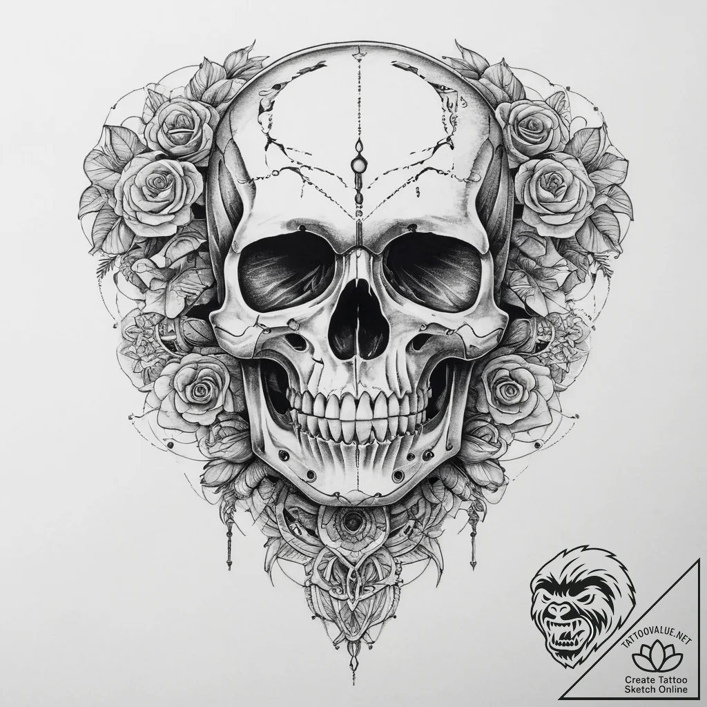 Tattoo sketch череп с киборгом, concept art f... - tattoo sketch (№1760251070_0, 12.10.2025 06:37) — tattoovalue.net