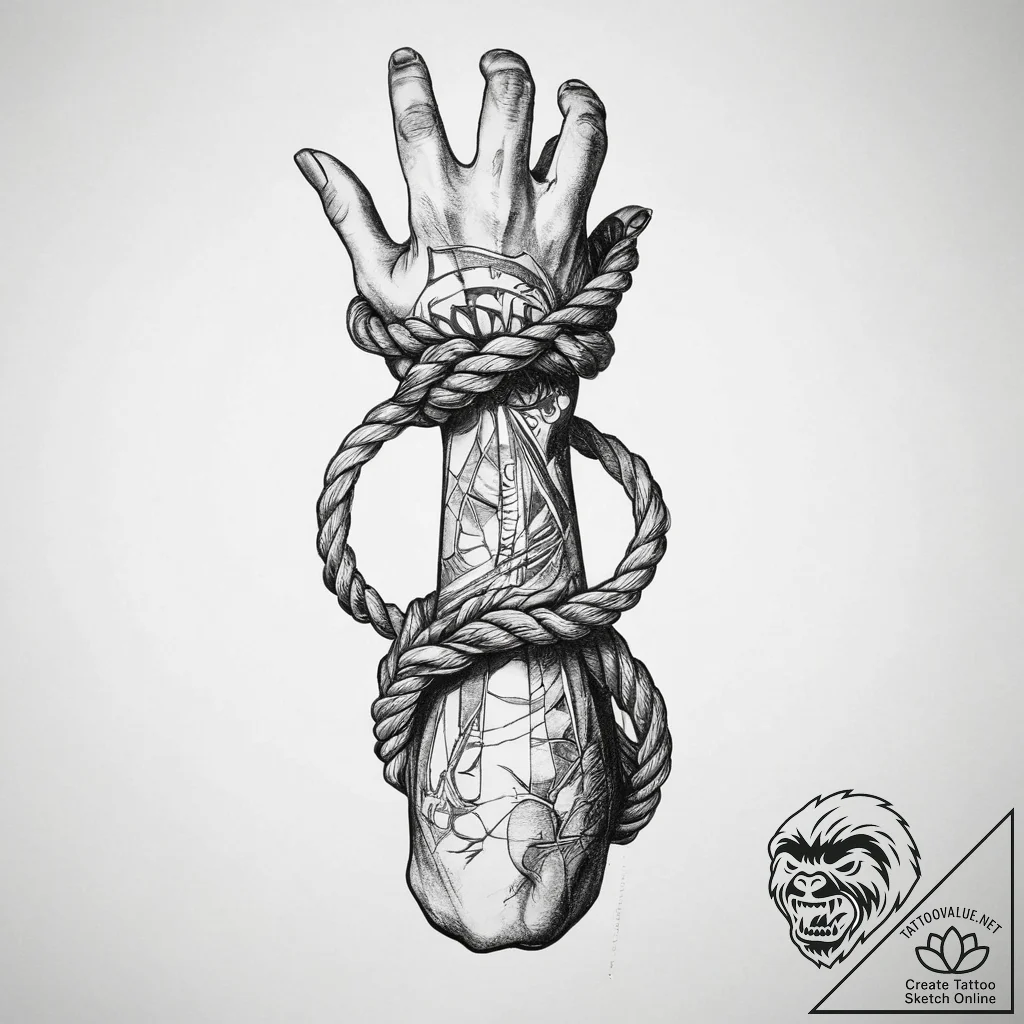 Tattoo sketch hands with a rope, ink illustra... - tattoo sketch (№1760251720_0, 12.10.2025 06:48) — tattoovalue.net