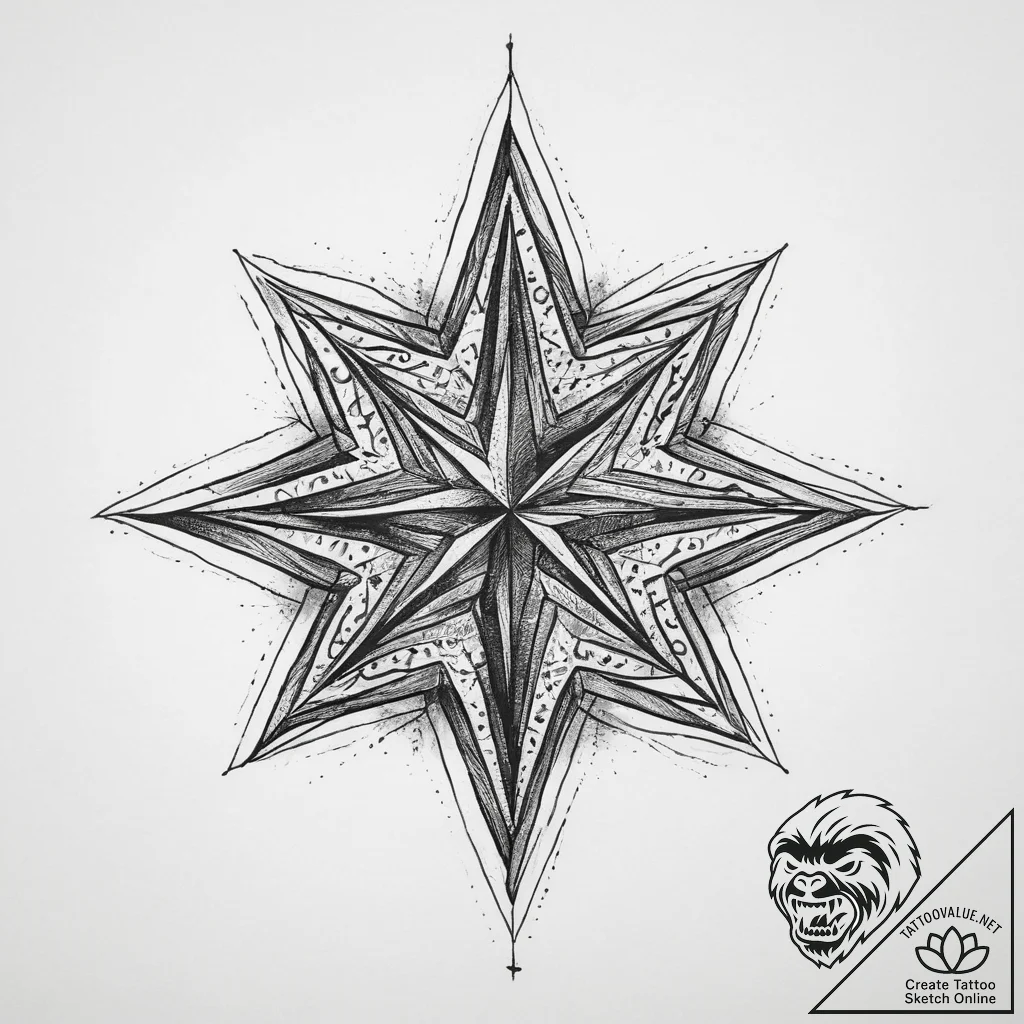 Tattoo sketch geometric star, ink illustratio... - tattoo sketch (№1760251939_0, 12.10.2025 06:52) — tattoovalue.net