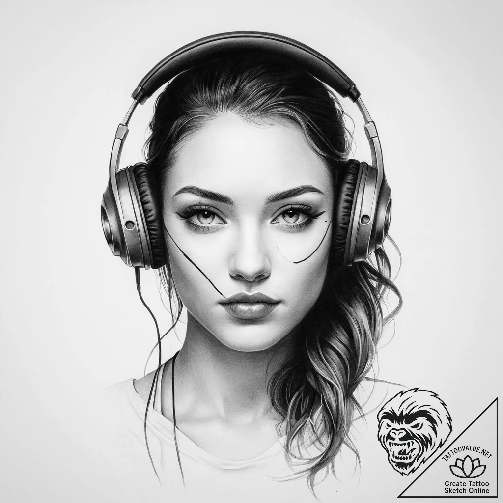 Tattoo sketch headphones on a person - tattoo sketch (№1760252372_0, 12.10.2025 06:59) — tattoovalue.net