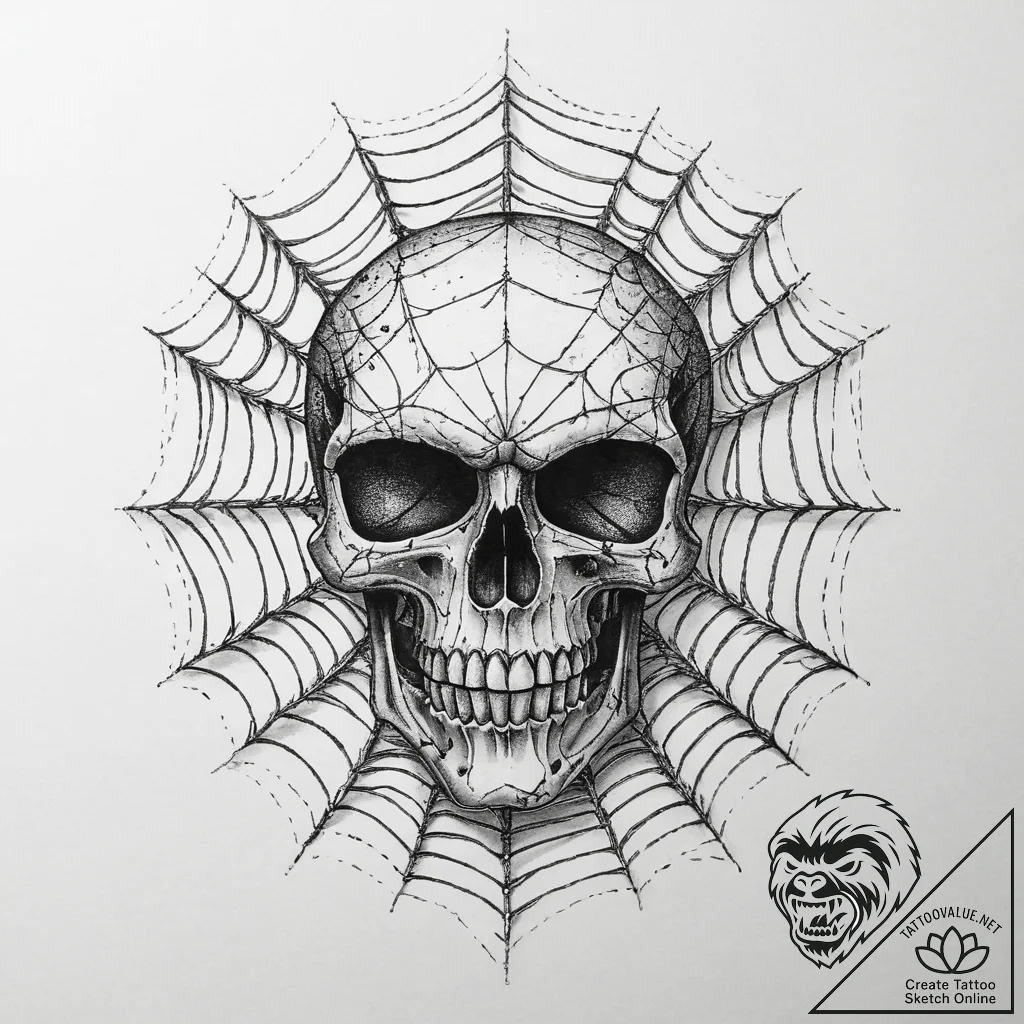 Tattoo sketch узор в виде черепа с паутиной,... - tattoo sketch (№1760252814_0, 12.10.2025 07:06) — tattoovalue.net