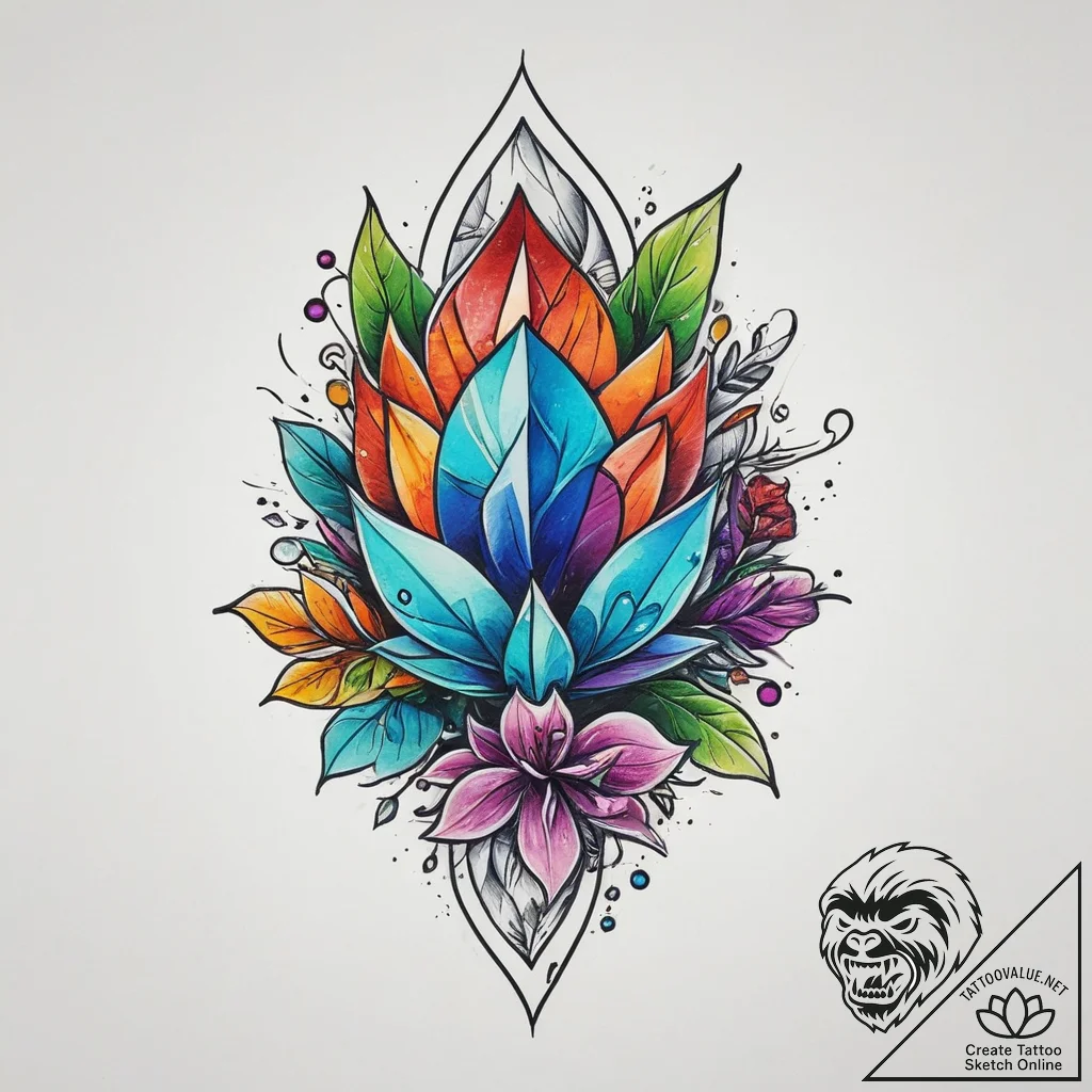 Tattoo sketch crystal plant with a glowing cr... - tattoo sketch (№1760253467_0, 12.10.2025 07:17) — tattoovalue.net