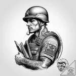 Tattoo sketch soldier with a book, ink illust… – tattoo sketch (№1760254128_0, 12.10.2025 07:28) — tattoovalue.net