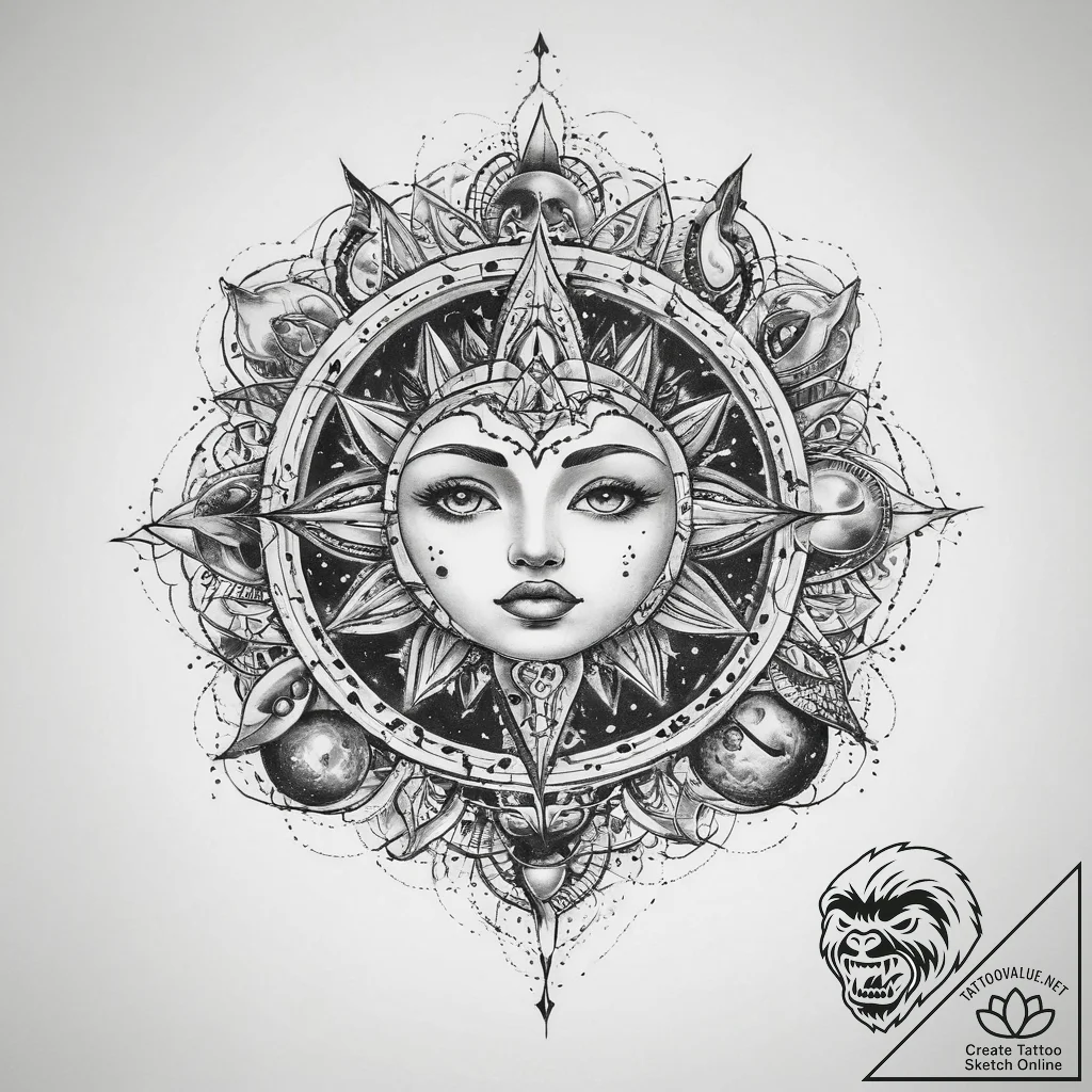 Tattoo sketch cosmic evolution - tattoo sketch (№1760255214_0, 12.10.2025 07:46) — tattoovalue.net