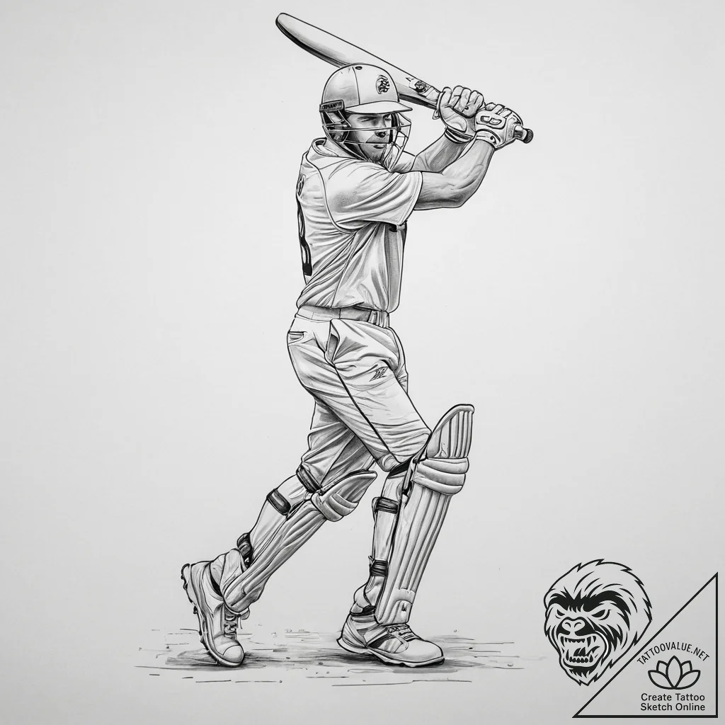 Tattoo sketch cricket player, tattoo line art... - tattoo sketch (№1760258486_0, 12.10.2025 08:41) — tattoovalue.net
