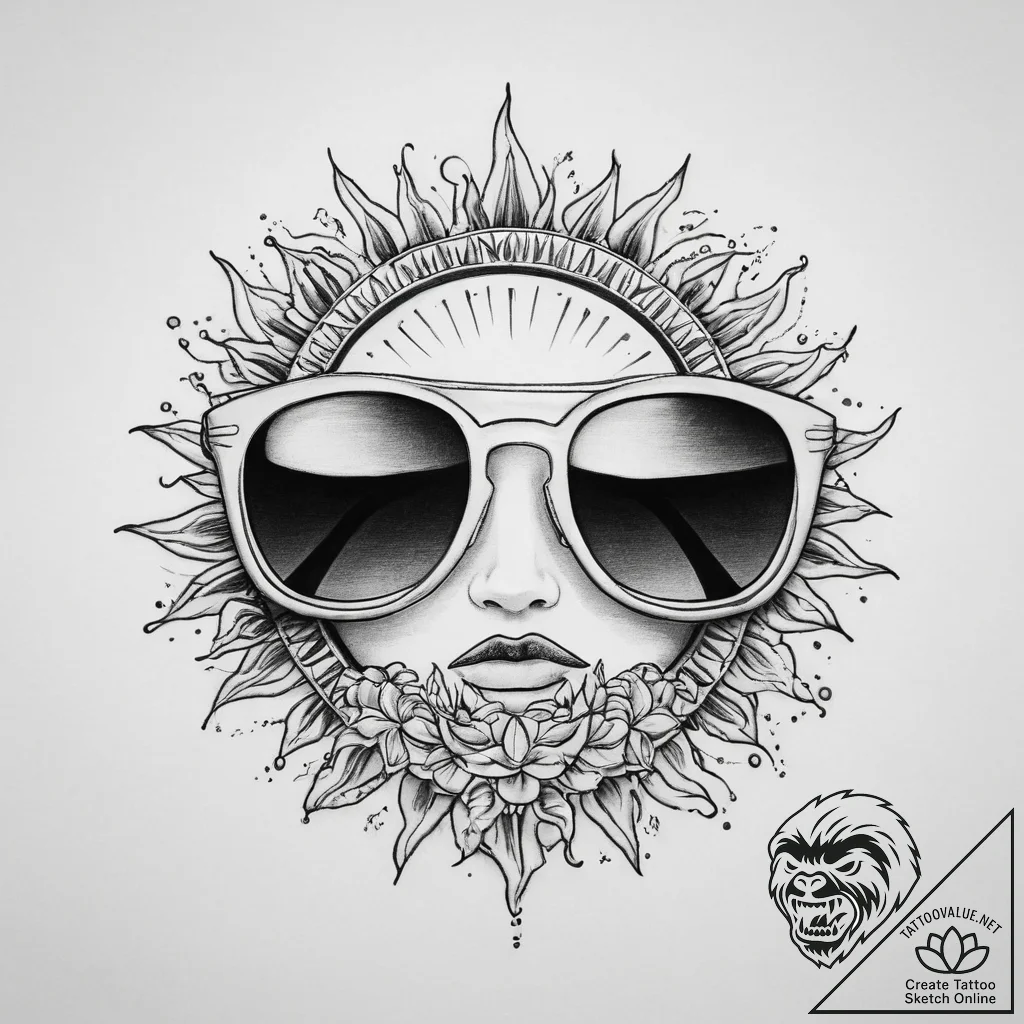Tattoo sketch sunglasses with a sun - tattoo sketch (№1760259138_0, 12.10.2025 08:52) — tattoovalue.net