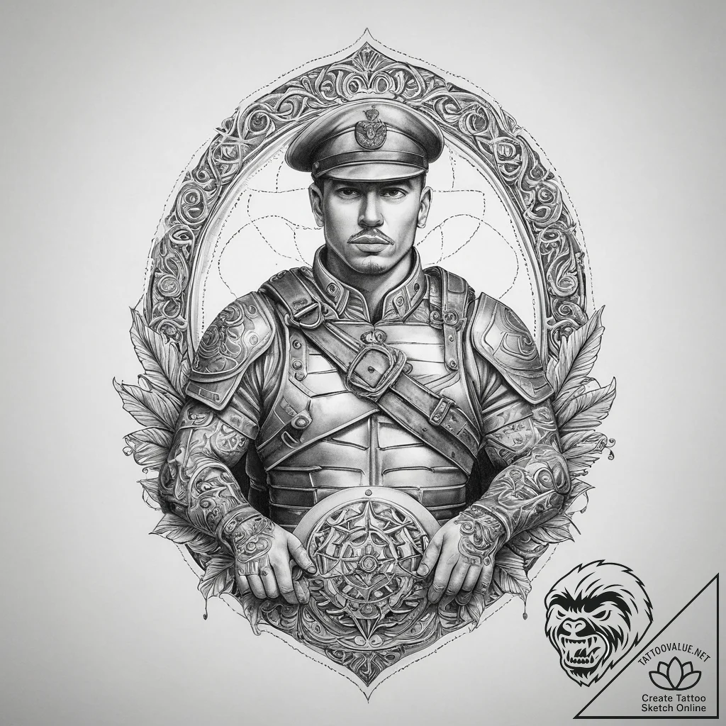 Tattoo sketch soldier with a document, tattoo... - tattoo sketch (№1760259790_0, 12.10.2025 09:03) — tattoovalue.net