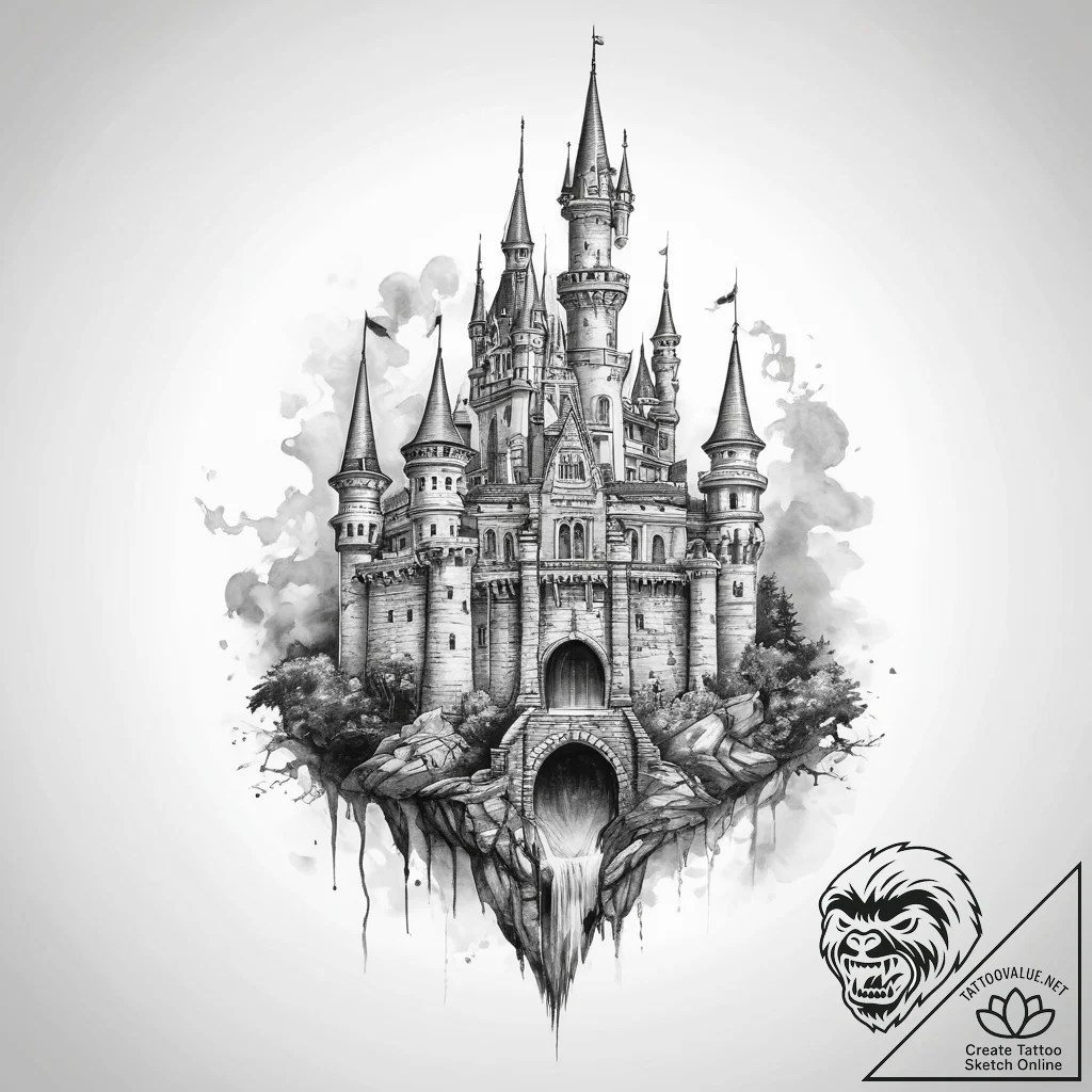 Tattoo sketch castle - tattoo sketch (№1760261722_0, 12.10.2025 09:35) — tattoovalue.net