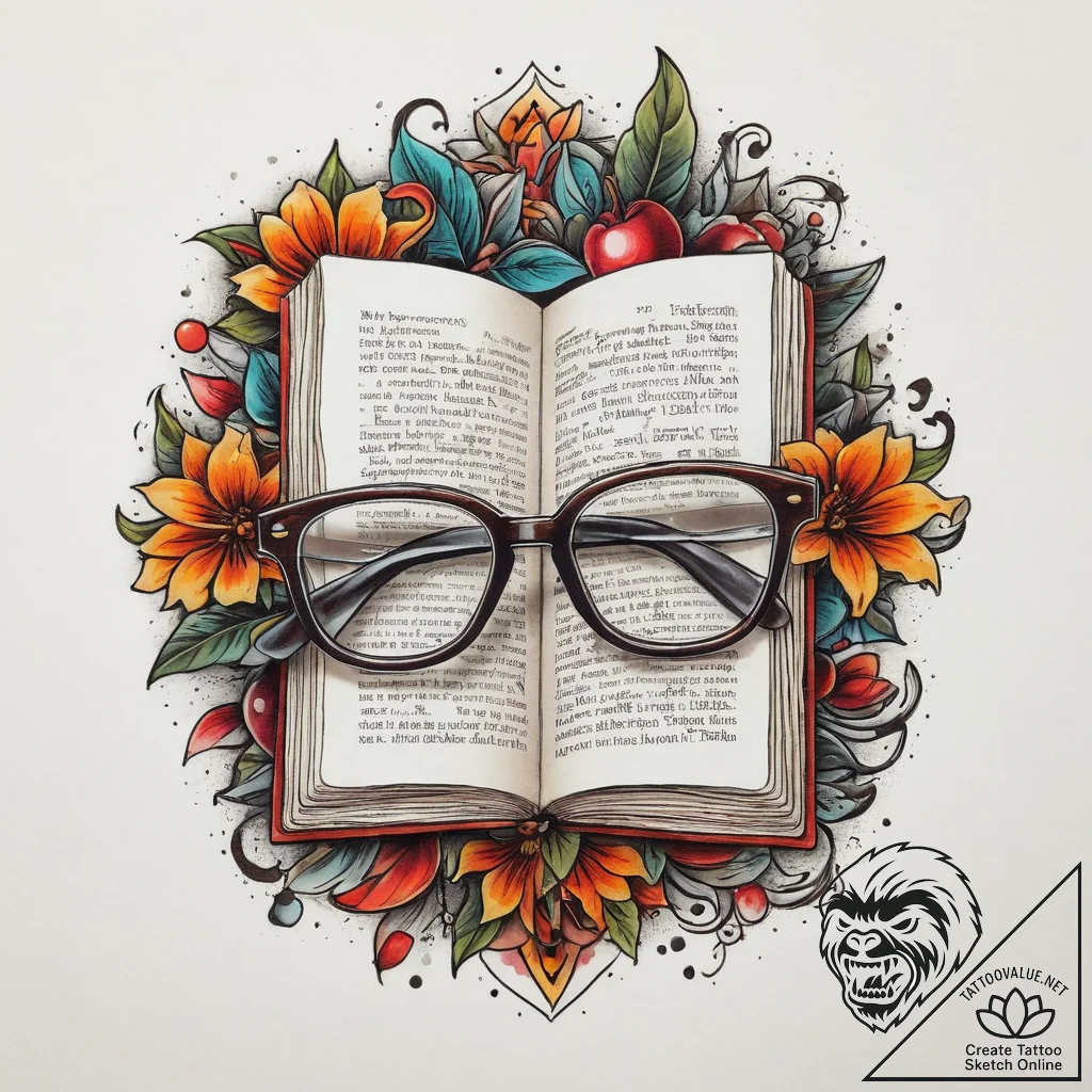 Tattoo sketch librarian book and glasses, tat... - tattoo sketch (№1760262153_0, 12.10.2025 09:42) — tattoovalue.net
