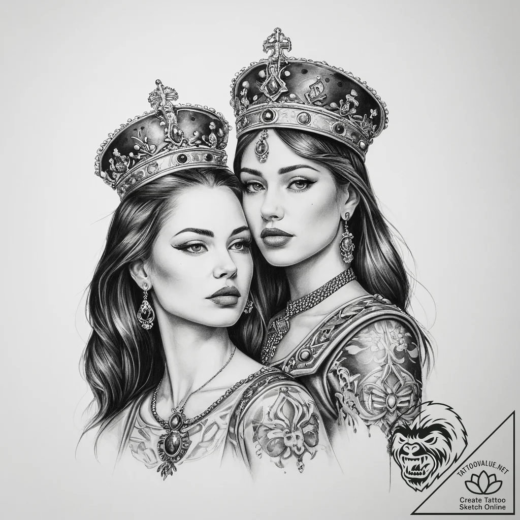 Tattoo sketch soldier with a queen - tattoo sketch (№1760262369_0, 12.10.2025 09:46) — tattoovalue.net