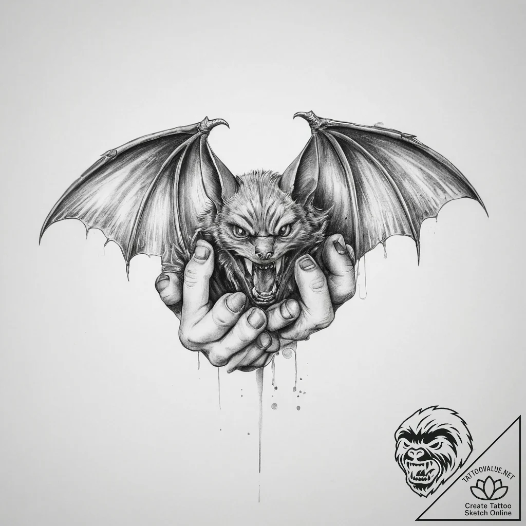 Tattoo sketch hands with a bat - tattoo sketch (№1760264099_0, 12.10.2025 10:14) — tattoovalue.net
