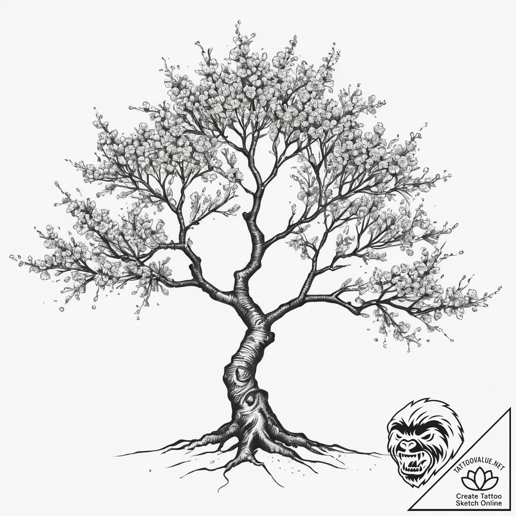 Tattoo sketch cherry blossom tree silhouette,... - tattoo sketch (№1760267568_0, 12.10.2025 11:12) — tattoovalue.net