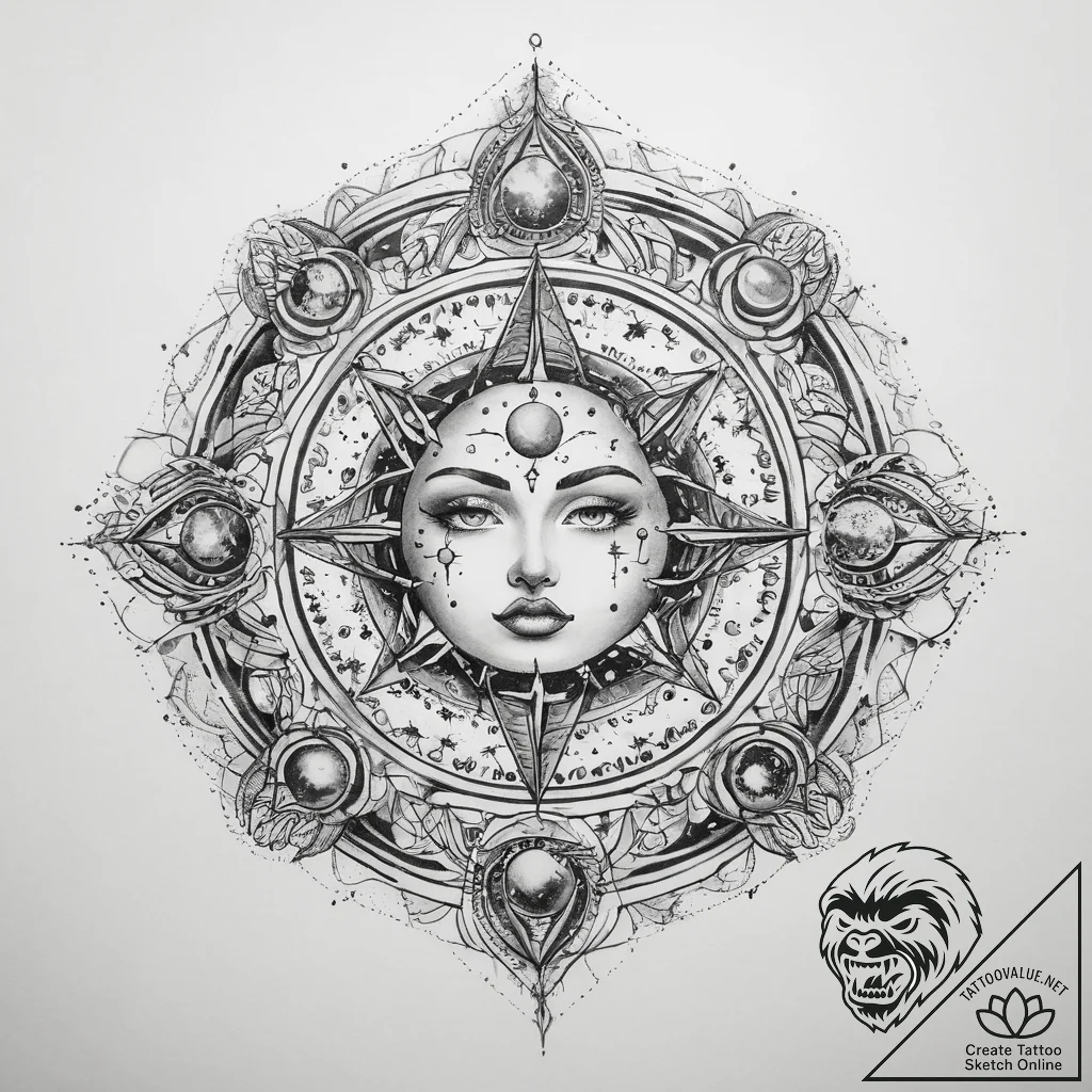 Tattoo sketch cosmic realm - tattoo sketch (№1760269532_0, 12.10.2025 11:45) — tattoovalue.net