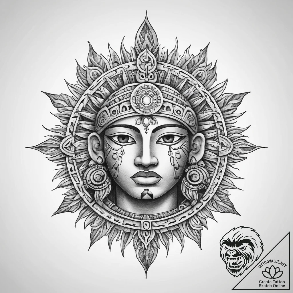 Tattoo sketch inca sun god - tattoo sketch (№1760271258_0, 12.10.2025 12:14) — tattoovalue.net