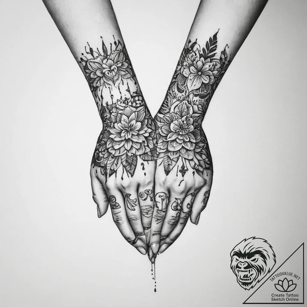 Tattoo sketch two people holding hands - tattoo sketch (№1760271690_0, 12.10.2025 12:21) — tattoovalue.net