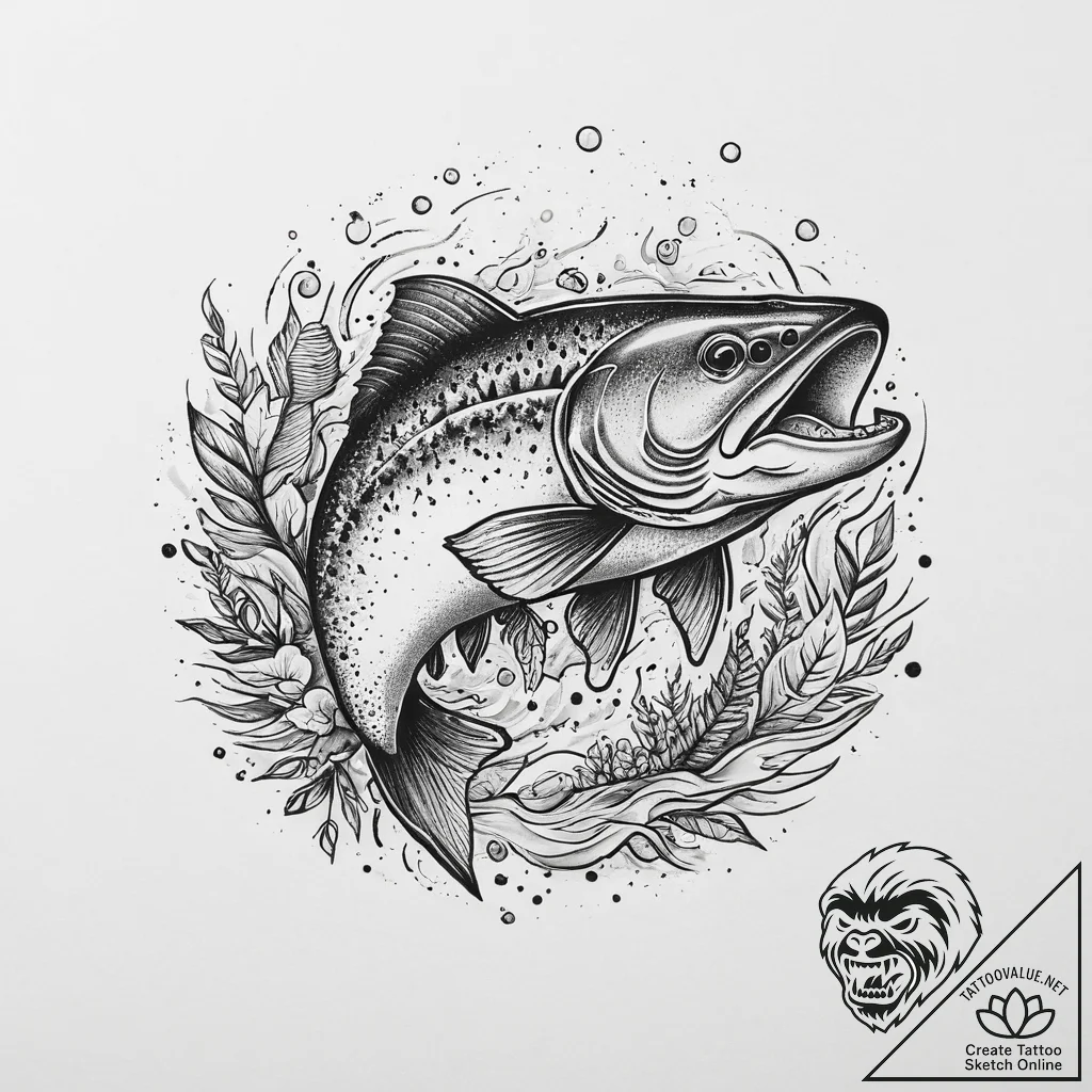 Tattoo sketch puns a trout that says "i'm a t... - tattoo sketch (№1760271906_0, 12.10.2025 12:25) — tattoovalue.net