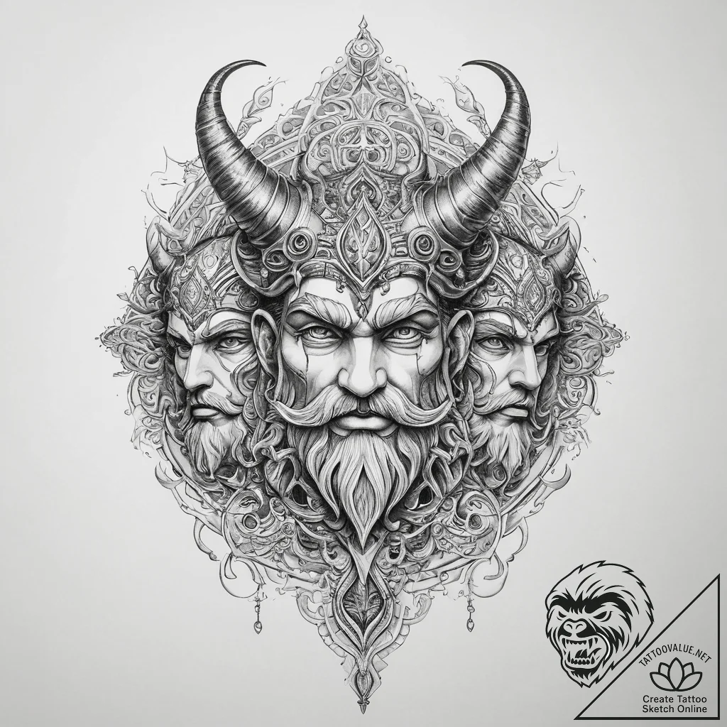 Tattoo sketch svetovid, the four-headed god,... - tattoo sketch (№1760273208_0, 12.10.2025 12:46) — tattoovalue.net