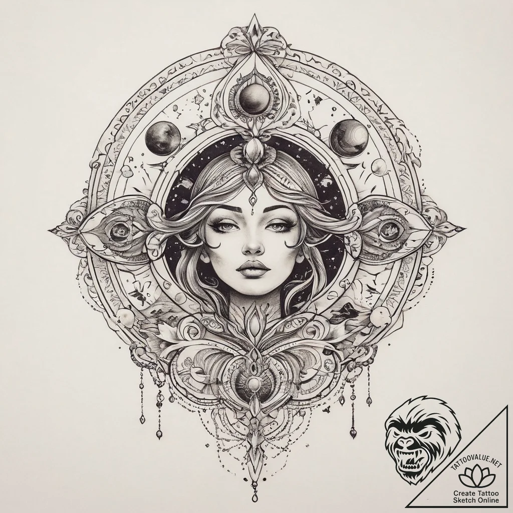 Tattoo sketch cosmic space, tattoo flash shee... - tattoo sketch (№1760273649_0, 12.10.2025 12:54) — tattoovalue.net
