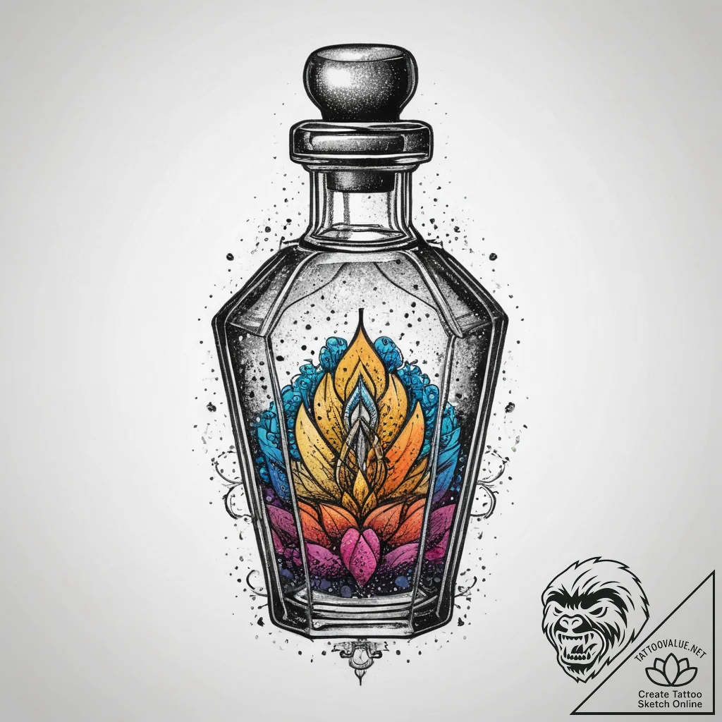 Tattoo sketch magic potion bottle with a key,... - tattoo sketch (№1760274731_0, 12.10.2025 13:12) — tattoovalue.net