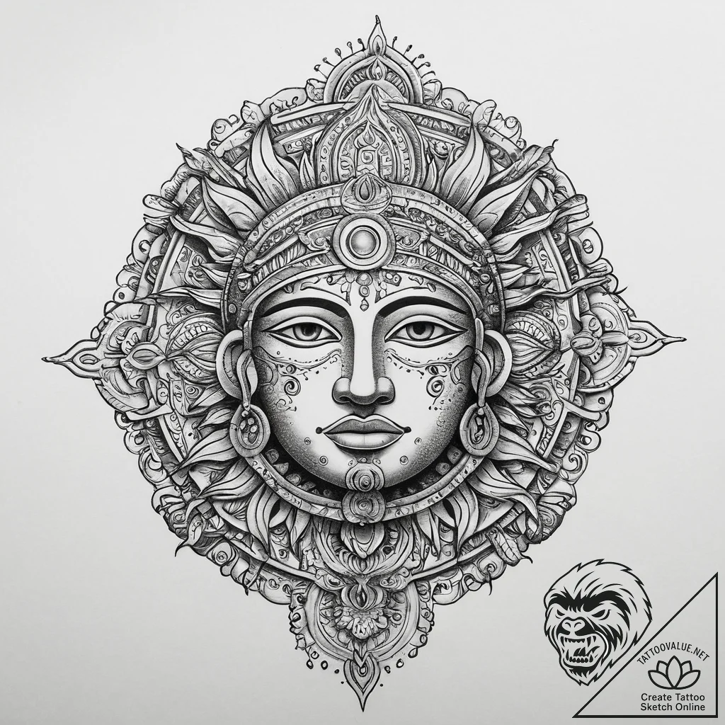 Tattoo sketch inca sun god, artistic tattoo s... - tattoo sketch (№1760277351_0, 12.10.2025 13:55) — tattoovalue.net