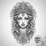 Tattoo sketch divine figure, ink illustration… – tattoo sketch (№1760279302_0, 12.10.2025 14:28) — tattoovalue.net