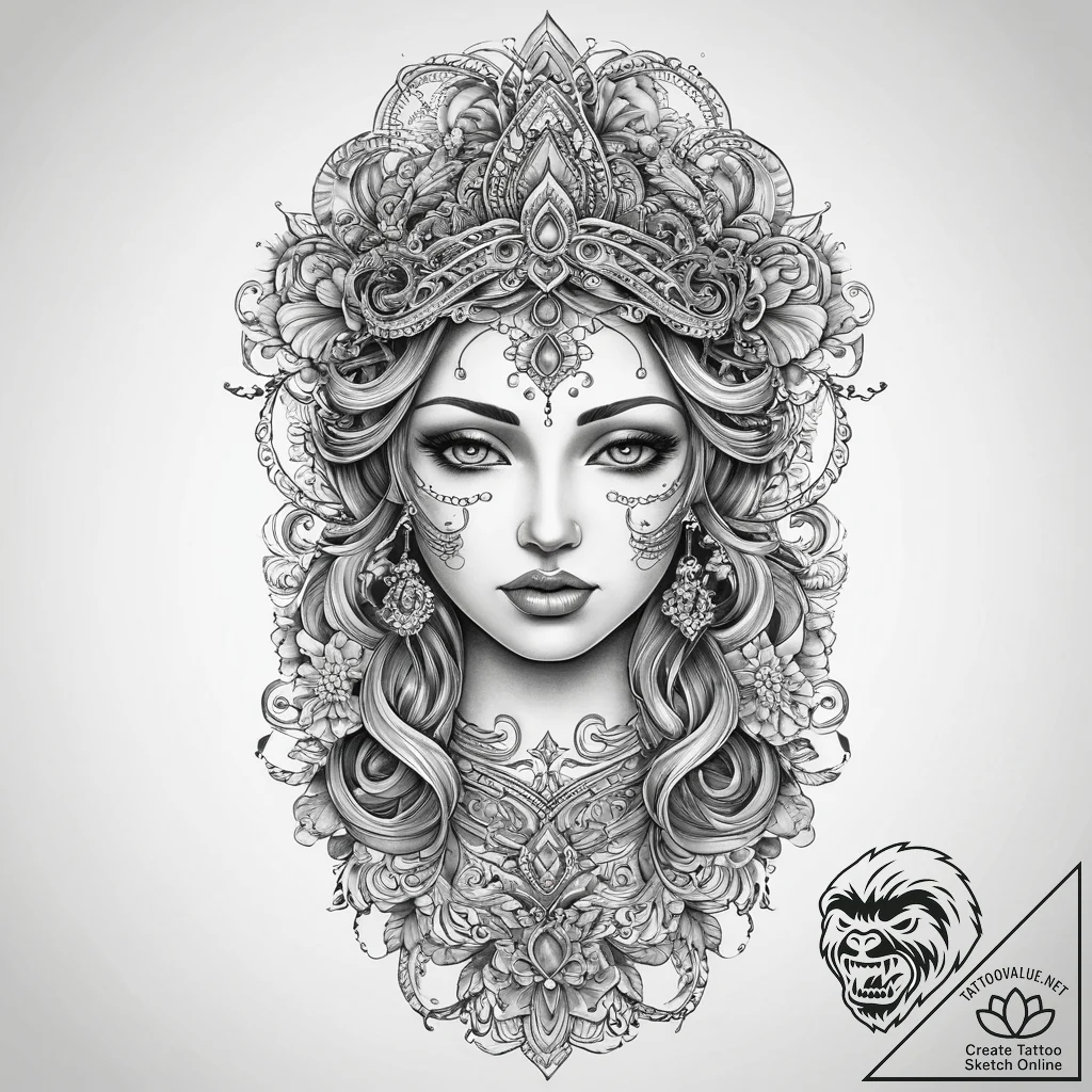 Tattoo sketch divine figure, ink illustration... - tattoo sketch (№1760279302_0, 12.10.2025 14:28) — tattoovalue.net