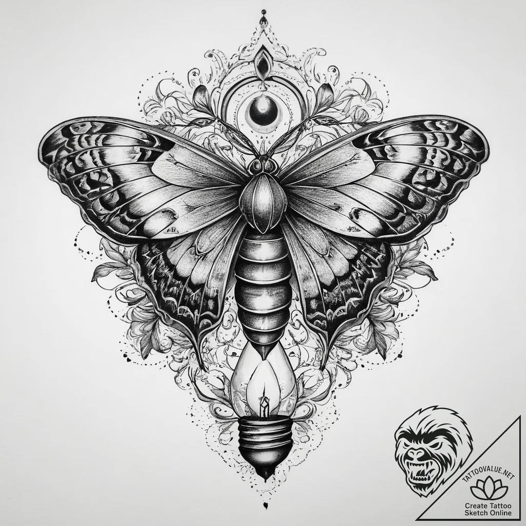 Tattoo sketch a moth with a light bulb, tatto... - tattoo sketch (№1760279732_0, 12.10.2025 14:35) — tattoovalue.net
