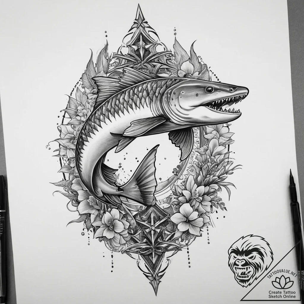 Tattoo sketch russian sturgeon, tattoo flash... - tattoo sketch (№1760280381_0, 12.10.2025 14:46) — tattoovalue.net