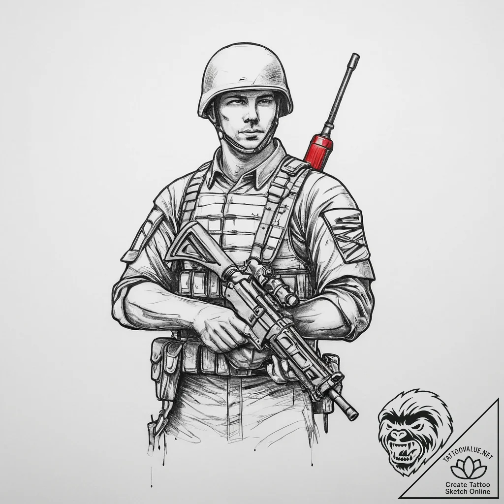 Tattoo sketch soldier with a paper, concept a... - tattoo sketch (№1760280597_0, 12.10.2025 14:49) — tattoovalue.net