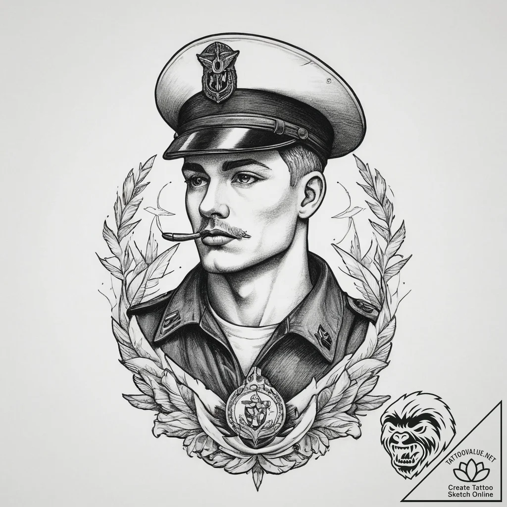 Tattoo sketch soldier with a letter, tattoo l... - tattoo sketch (№1760283425_0, 12.10.2025 15:37) — tattoovalue.net