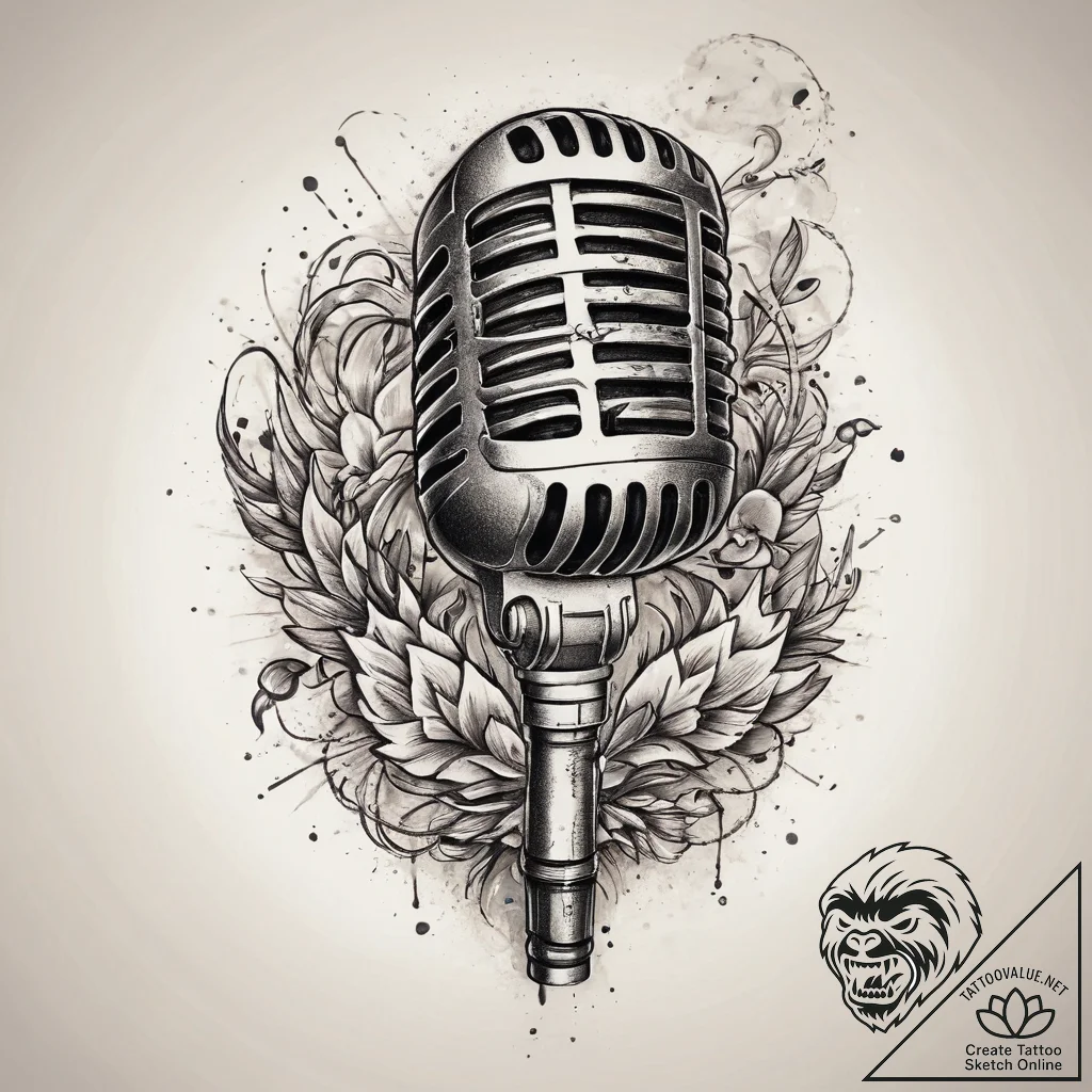 Tattoo sketch singing microphone and glowing... - tattoo sketch (№1760285168_0, 12.10.2025 16:06) — tattoovalue.net