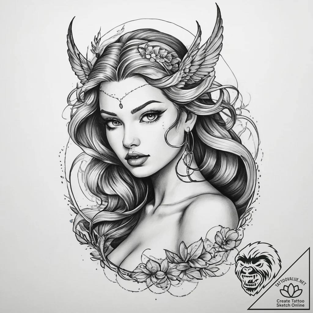 Tattoo sketch siren - tattoo sketch (№1760285385_0, 12.10.2025 16:09) — tattoovalue.net