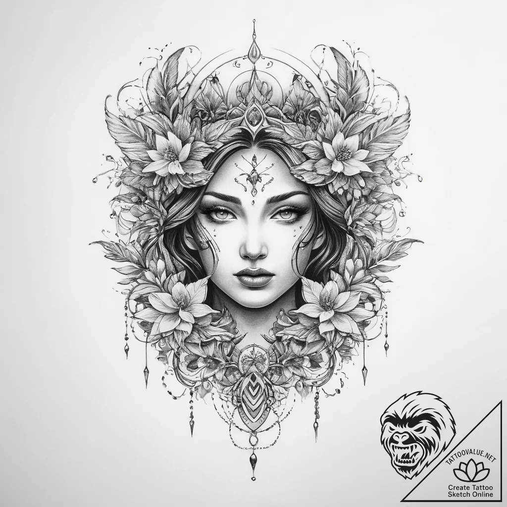 Tattoo sketch mystical spring - tattoo sketch (№1760285603_0, 12.10.2025 16:13) — tattoovalue.net