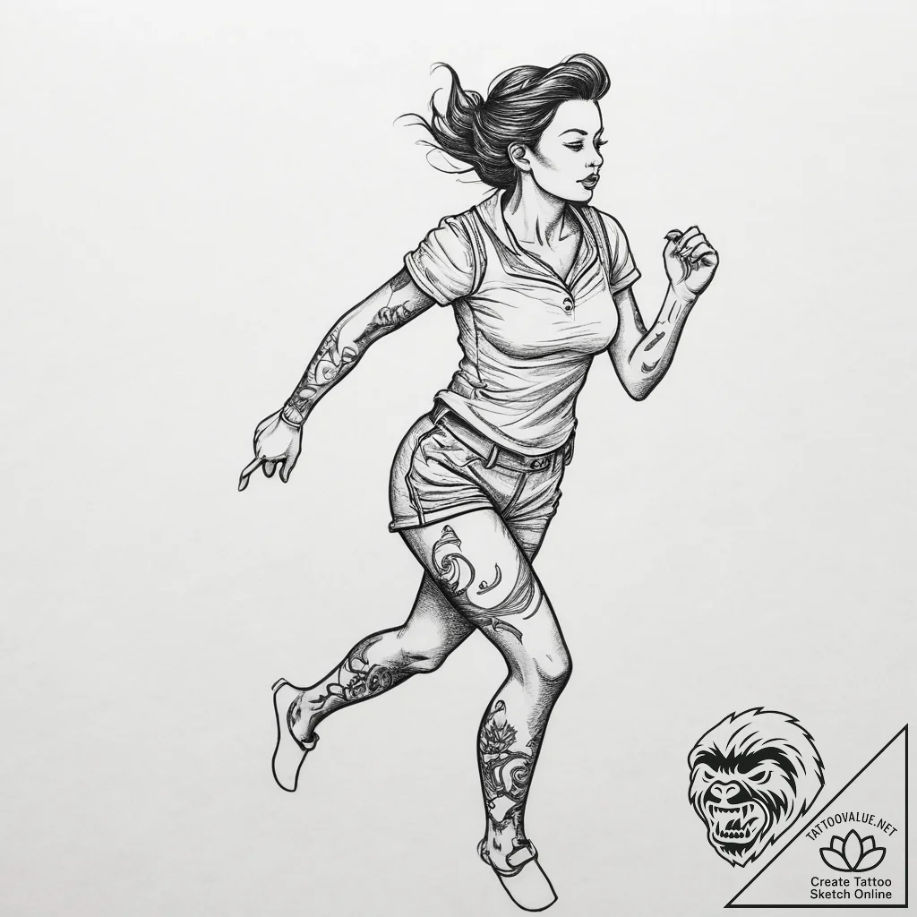 Tattoo sketch running person silhouette, tatt... - tattoo sketch (№1760286477_0, 12.10.2025 16:27) — tattoovalue.net