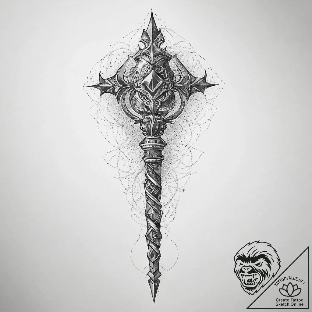 Tattoo sketch was sceptre with a staff, conce... - tattoo sketch (№1760287793_0, 12.10.2025 16:49) — tattoovalue.net