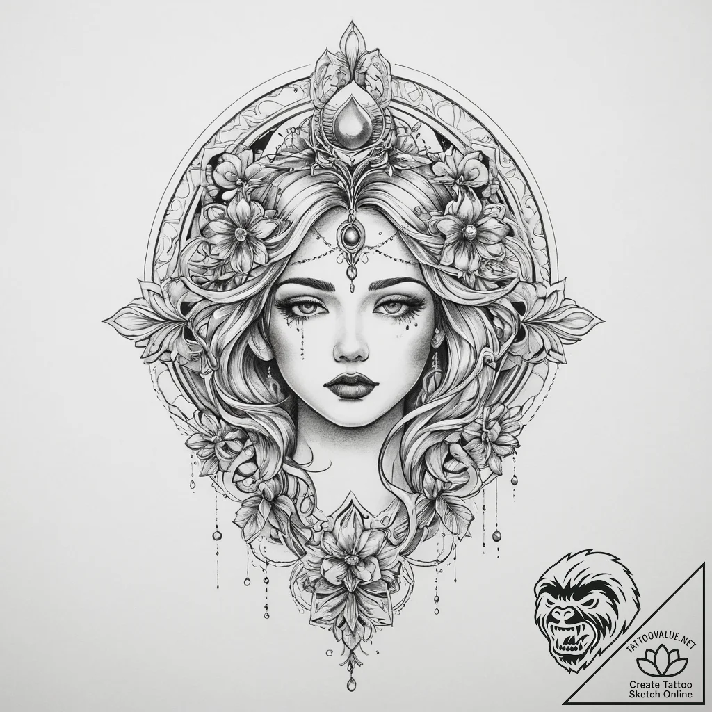 Tattoo sketch cosmic past, tattoo line art, b... - tattoo sketch (№1760290035_0, 12.10.2025 17:27) — tattoovalue.net