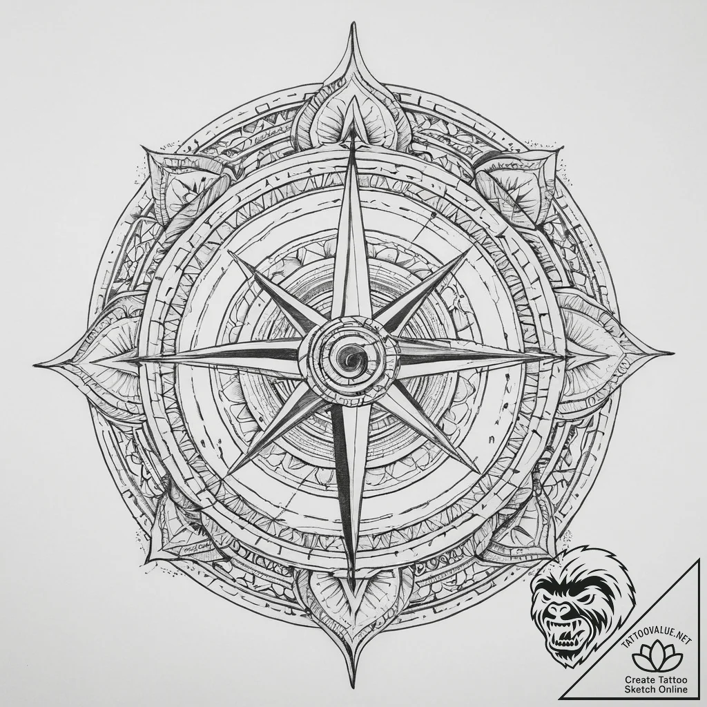 Tattoo sketch a map with a compass, tattoo fl... - tattoo sketch (№1760290472_0, 12.10.2025 17:34) — tattoovalue.net
